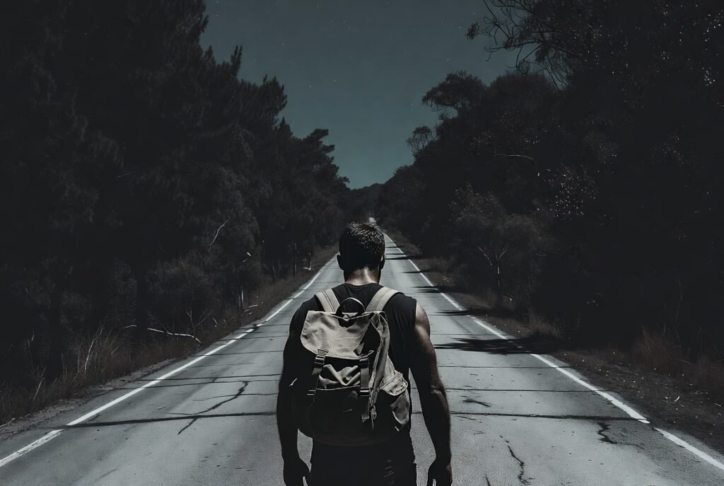 email subscription signup picture of a man on a road with a backpack